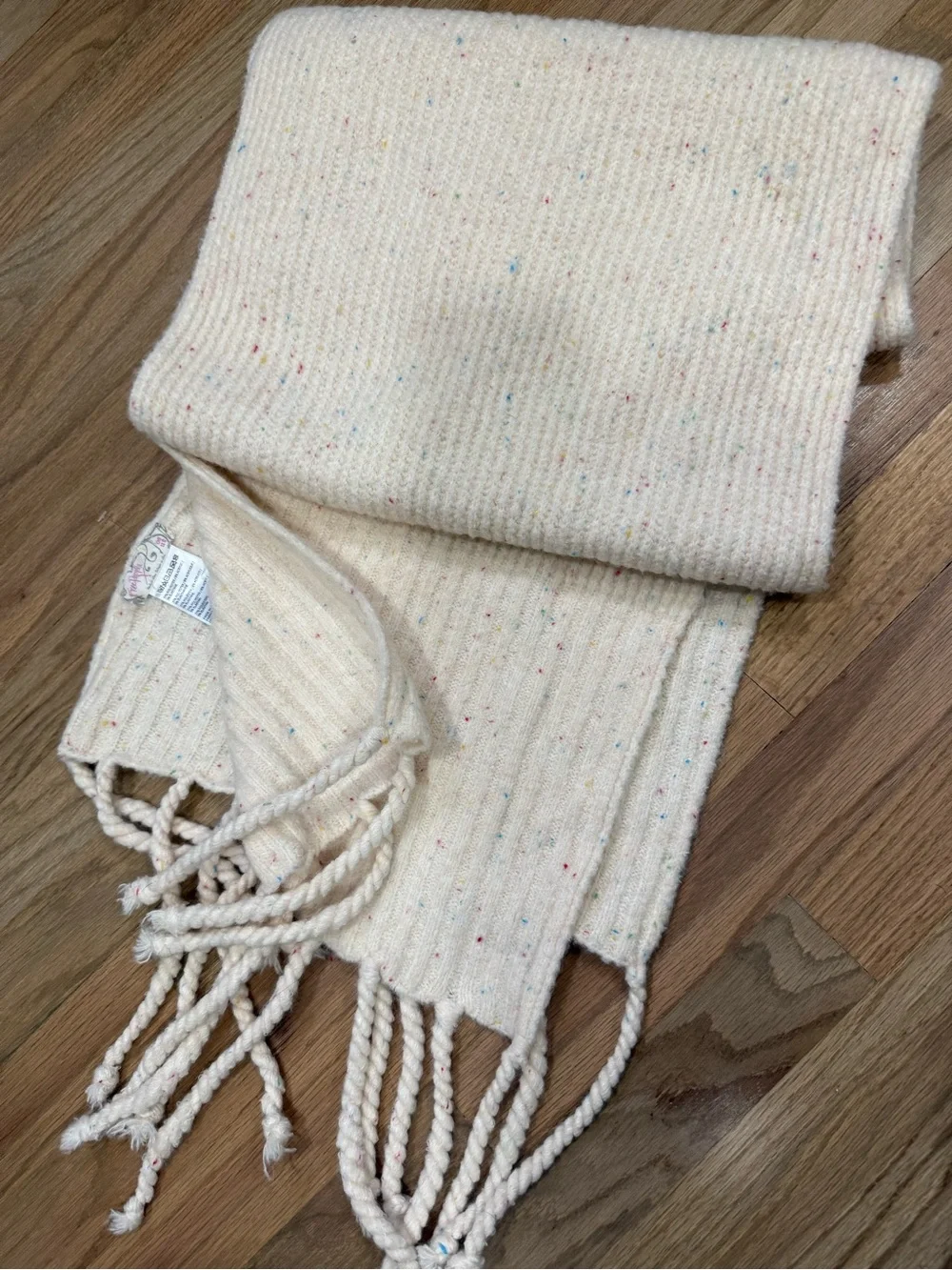 Free People Cream Speckled Fringe Scarf